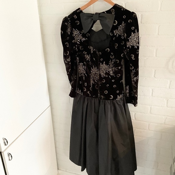Vintage Maxi dress Bow embellished 80s Celestial Open back Velvet Burnout 8 - Picture 1 of 14